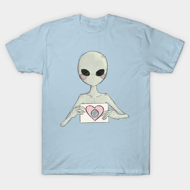 Alien <3 Earth T-Shirt by Meg Vautour